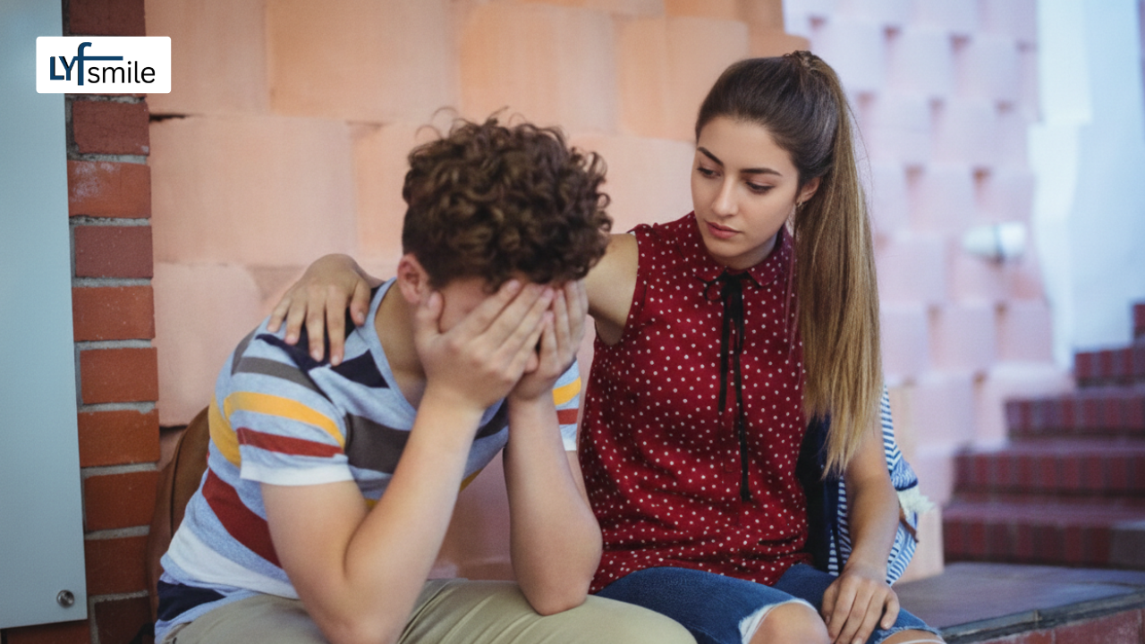 Parent calmly talking to adolescent child to improve emotional stability and communication