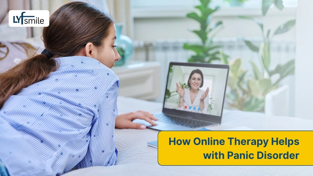Online therapy session explaining panic disorder treatment
