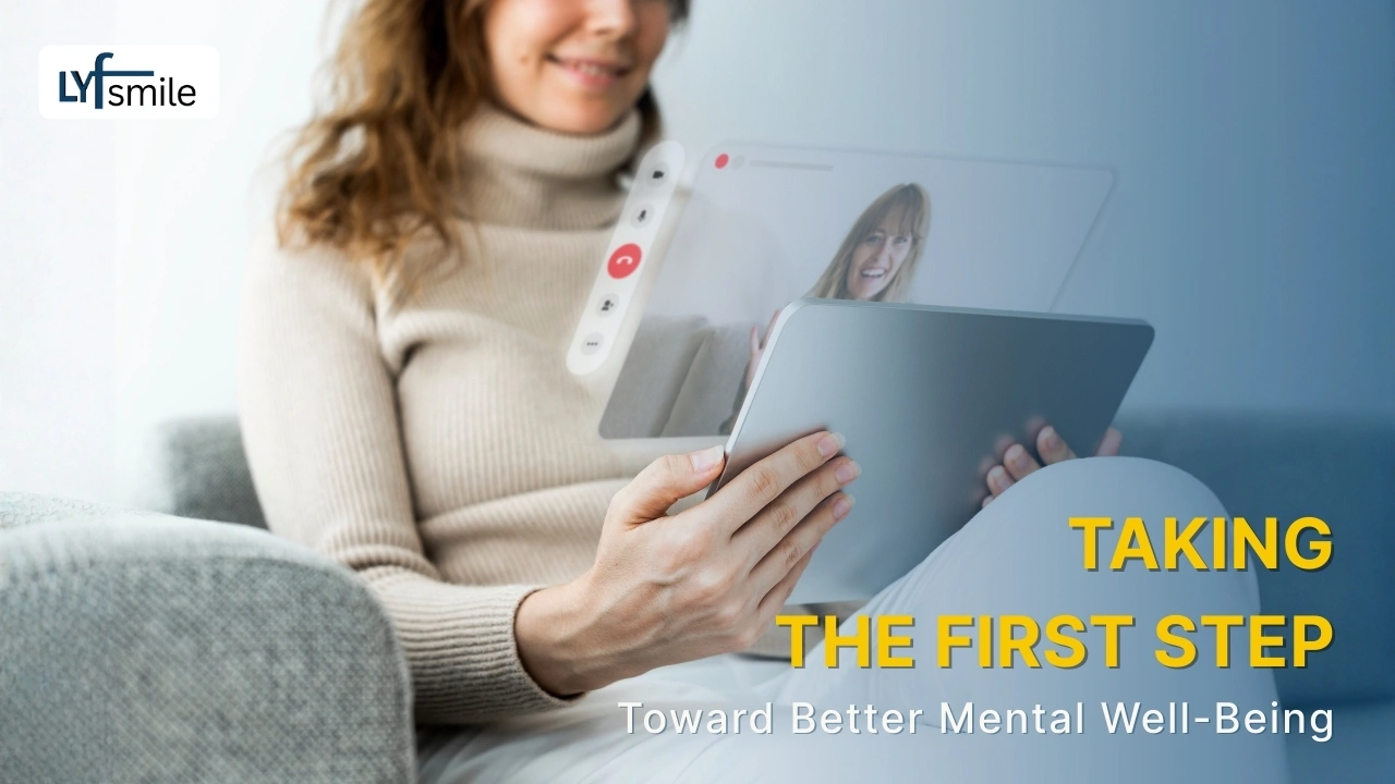 Person starting online counseling session at home