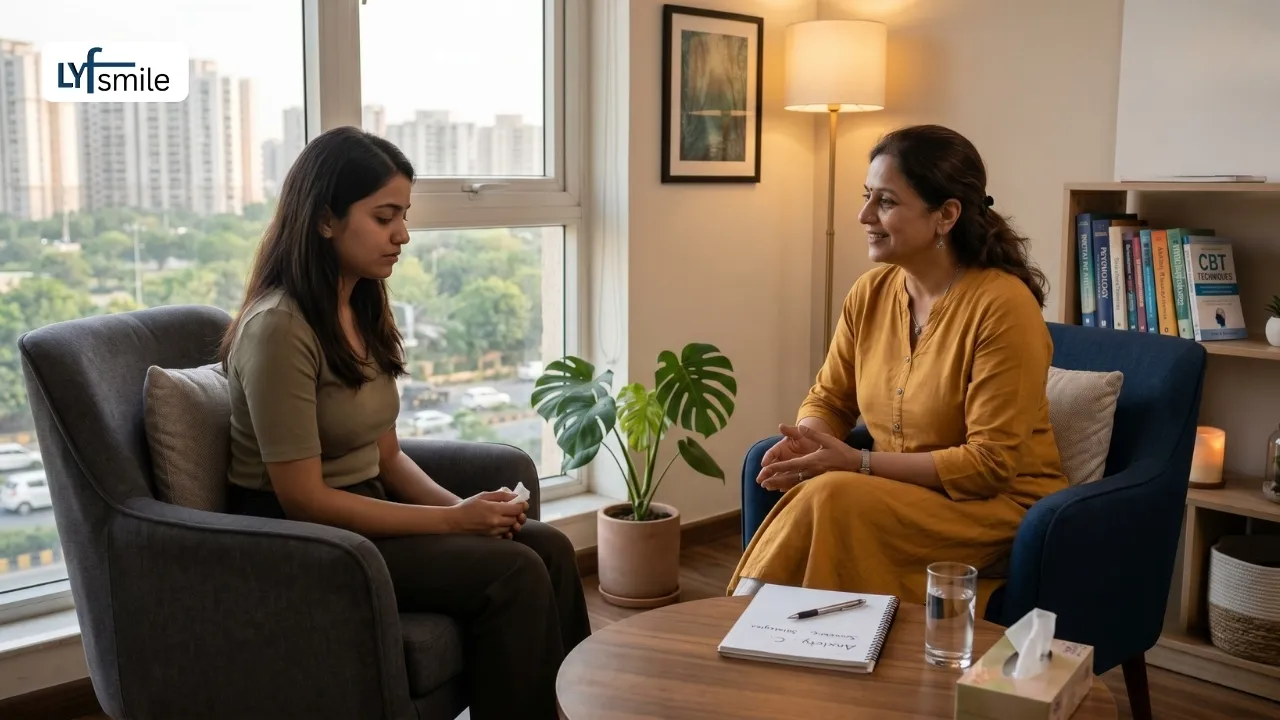 Woman receiving therapy to cope with racing thoughts and anxiety
