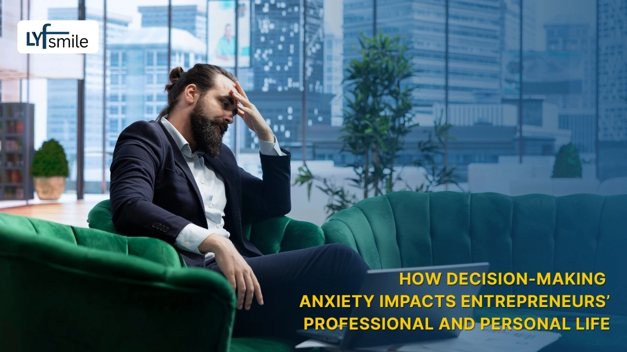 Business owner overthinking strategic decisions at office desk showing decision making anxiety