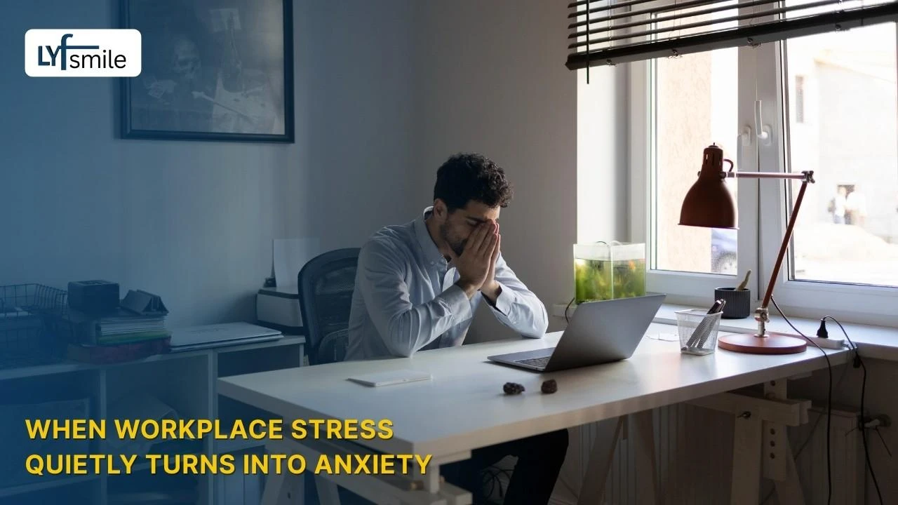 Corporate employee experiencing workplace anxiety and work-related stress