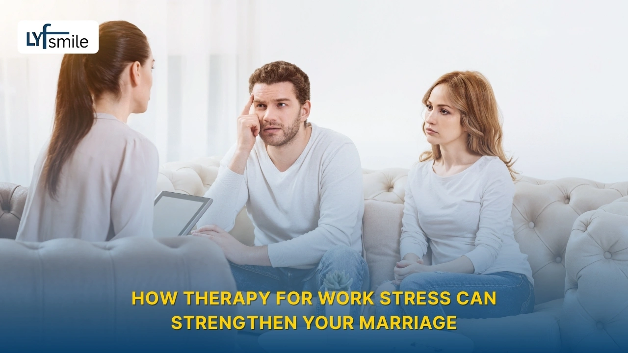 Couple attending therapy to cope with work stress and rebuild emotional connection