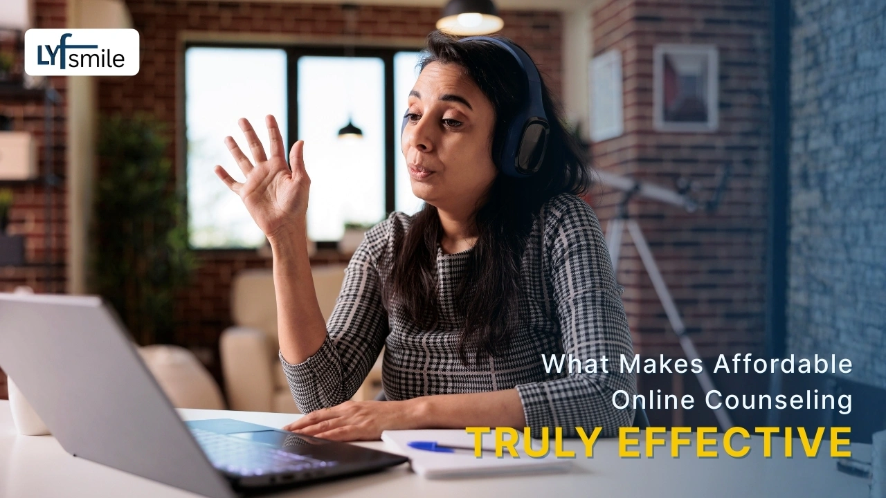 Online counseling session on a laptop.