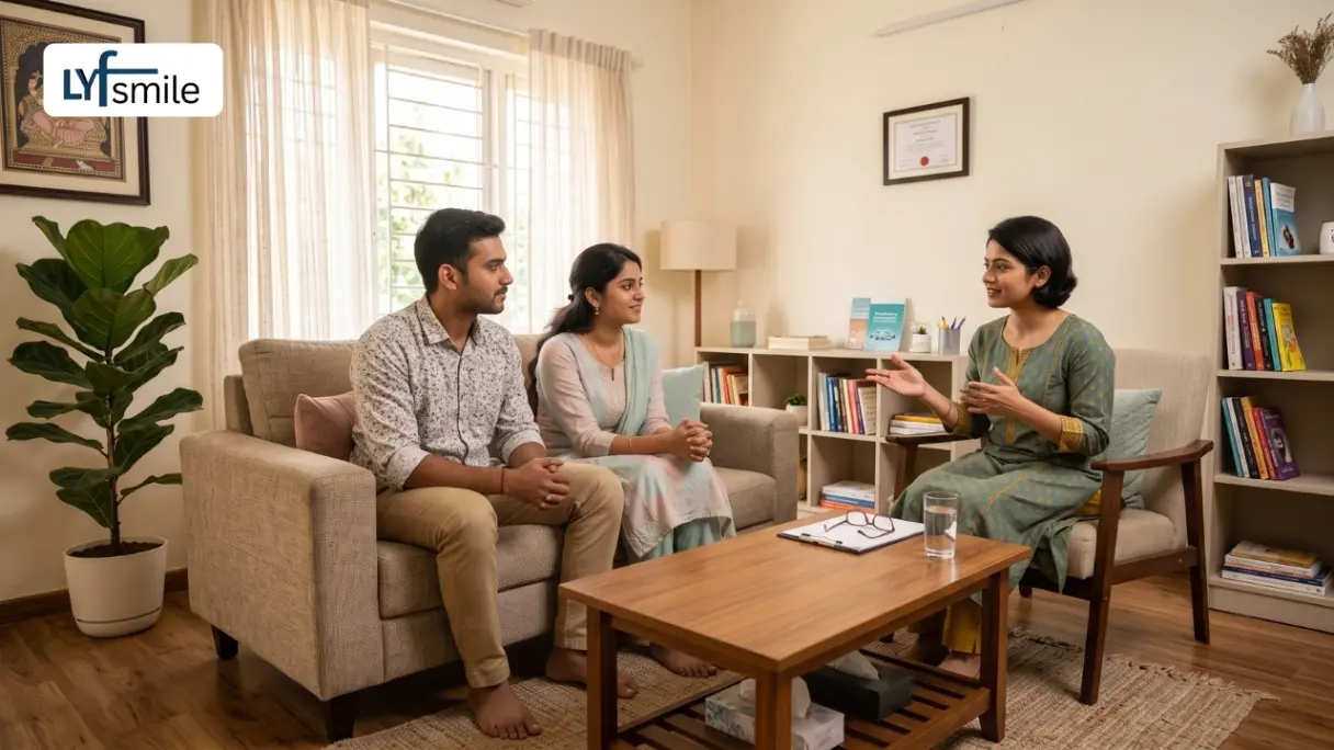 Couple attending a premarital therapy session