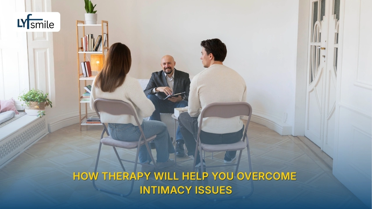 Couple discussing intimacy concerns with a therapist during a supportive counseling session