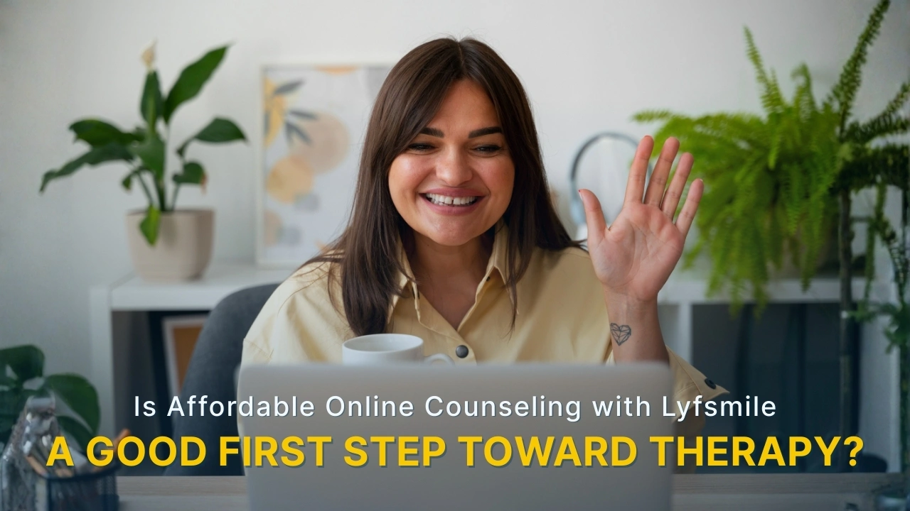 Woman attending online therapy from home.