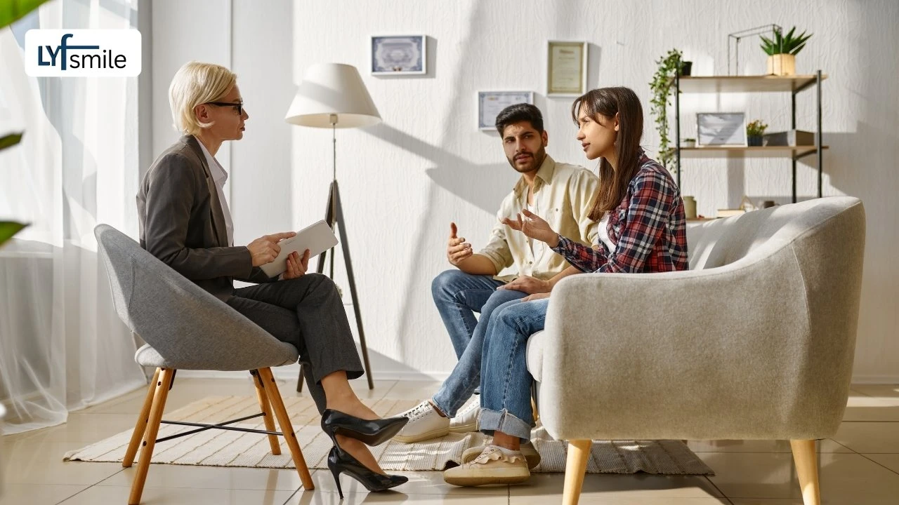 Marriage therapist guiding partners to rebuild trust and emotional connection