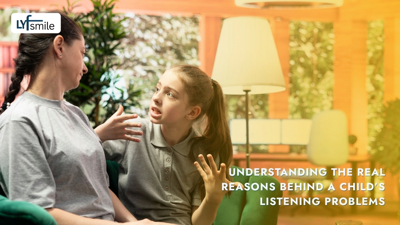 Child talking while the parent listens and tries to understand.